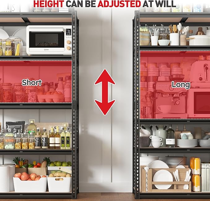 REIBII 2020LBS Storage Shelves 5 Tier Garage Shelving Heavy Duty, Adjustable Metal Shelving, Garage Shelves for Basement, Warehouse, Pantry, Closet, Kitchen 72" H x 35.55" W x 16" D, Black, 3 Pack