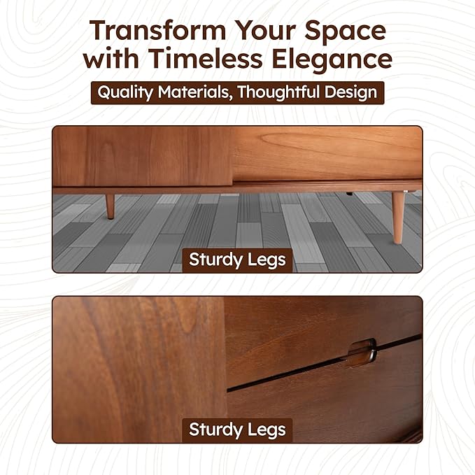 TV Stand for 55/65/75/85 up to 90 Inch TV, Mid Century Modern TV Stand for with Adjustable Shelves,Doors, Under 10 Minutes Assembly -TV Console for Living Room,TV Console Table-Walnut-72''