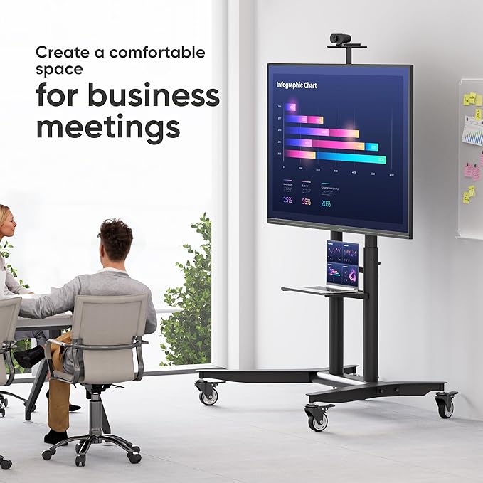 ONKRON Mobile TV Stand on Wheels for 55-90 Inch TVs up to 198 lbs, Height Adjustable TV Portable Stand, VESA 200x200-800x600, Movable TV Cart Rolling TV Stand with Shelf Black