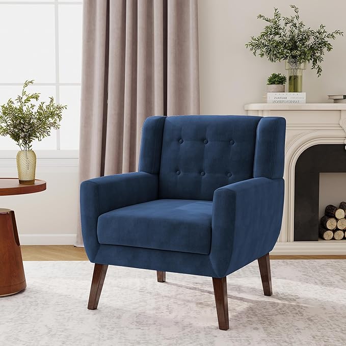 Lumibee Accent Chair, Modern Velevet Armchair for Living Room, Comfy Upholstered Arm Chair Tufted for Indoor Bedroom Office Room (Royal Blue Velvet)