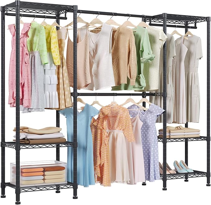 H10 Clothing Rack for Hanging Clothes, Expandable Clothes Rack, Freestanding Closet Rack, Heavy Duty Garment Rack, Organizer with Hanger Rods, Extendable from 4.6 to 5.1 ft, Black
