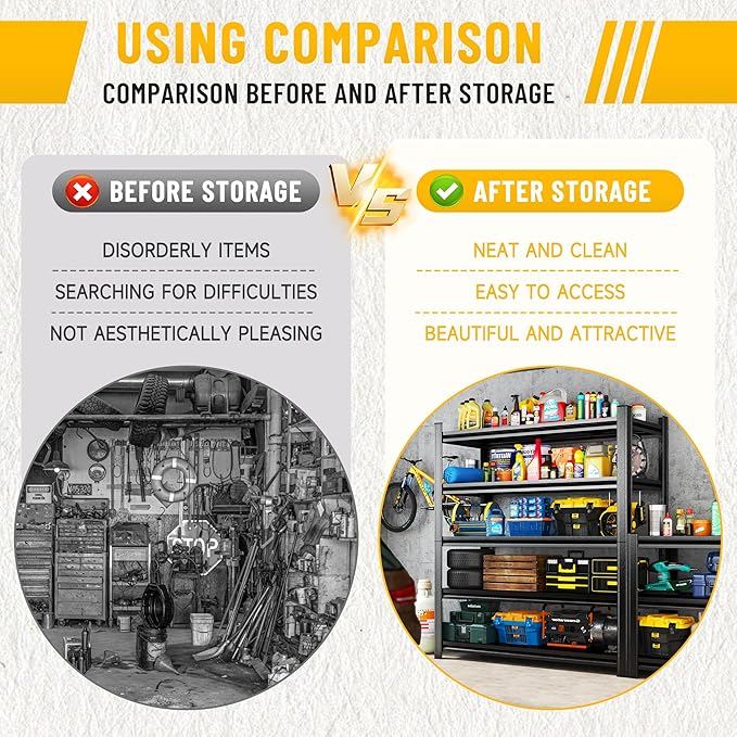 6-Tier Heavy Duty Shelves 3000lb Capacity, Adjustable Metal Garage Storage Rack for Basement Warehouse, Easy Assembly, Size 45.3''W×17.7''D×82''H