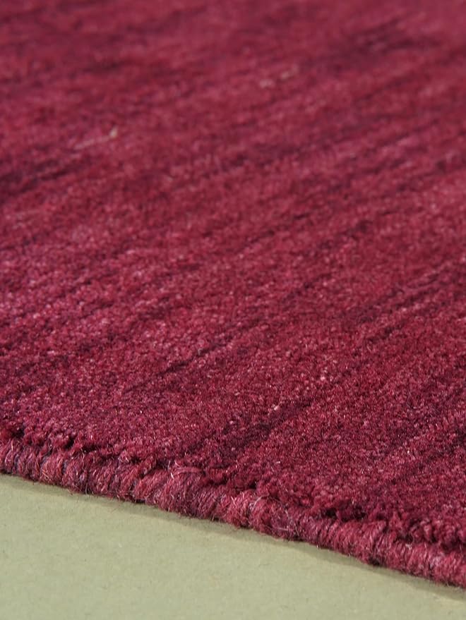 Hand Knotted Loom Wool ECO-Friendly Area Rugs - 2'6''x6', Runner, Dark Red Color, Solid Plain Design, High Pile Handmade Anti Skid Area Rugs for Living Room, Bed Room (L00111)