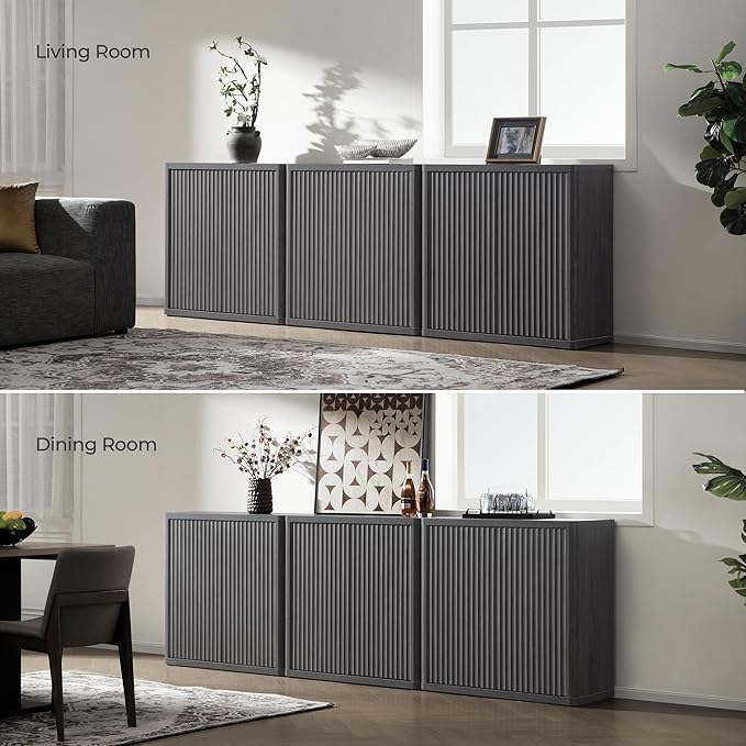 SICOTAS Buffet Cabinet with Storage Sideboard Accent Modern Credenza with Doors & Shelves Fluted 103.8" Tall Media Console Mid Century Coffee Bar Table for Living Room Kitchen Dining Room Hallway