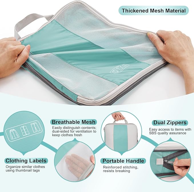 10 Set Compression Packing Cubes for Travel Essentials,Compressible Expandable Packing Cubes for Suitcase,OlarHike Luggage Organizer Bags for Travel,Handy Helper for Organizing Clothes(New Blue Green)