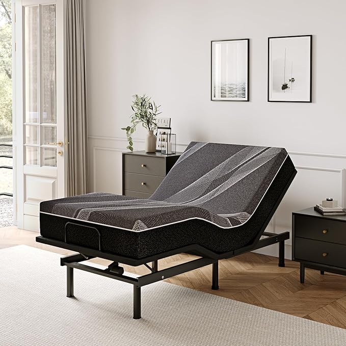 Twin XL Adjustable Bed Base Frame with Wireless Remote + 10 Inch Twin XL Gel Memory Foam Mattress Bed in a Box, Head and Foot Incline, Zero Gravity, Fiberglass Free, 80" × 38"