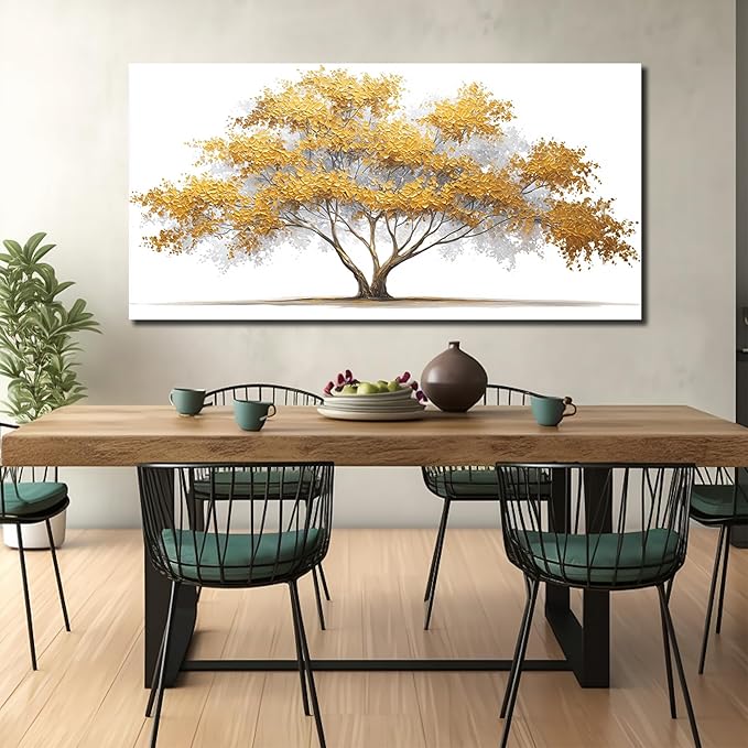 Tree Wall Art White Pictures Wall Decor Yellow Canvas Art for Living Room Bedroom Bathroom Office Large Modern Artwork 29"x 59"