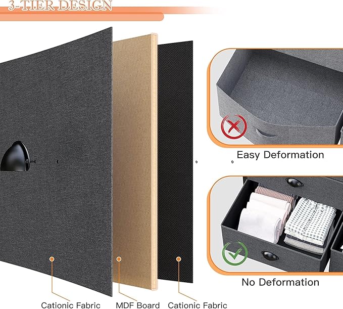 EnHomee Dresser for Bedroom with 9 Drawers, Dressers with 2 Open Shelves, Fabric Dressers & Chests of Drawers for Bedroom, Sturdy Metal Frame, Large Dresser, Black Grey