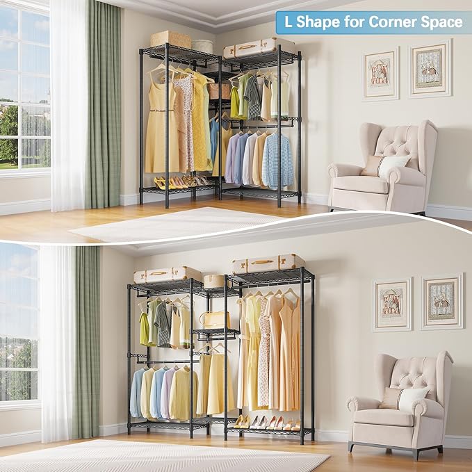 VIPEK Classic V6 Medium Wire Garment Rack Heavy Duty Clothes Rack for Hanging Clothes, Metal Freestanding Closet Wardrobe Racks 59.8" L x 14.6" W x 76.4" H, Max Load 750lbs, Black