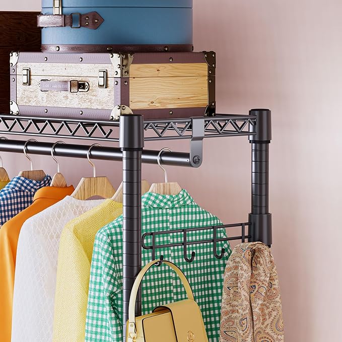 IZEUK 3 Tier Heavy Duty Rolling Garment Rack Wire Clothes Rack for Hanging Clothes, Metal Freestanding Closet Wardrobe Rack with 1 Rods and Wheels Black 15.7" D x 45.3" W x 75.6" H