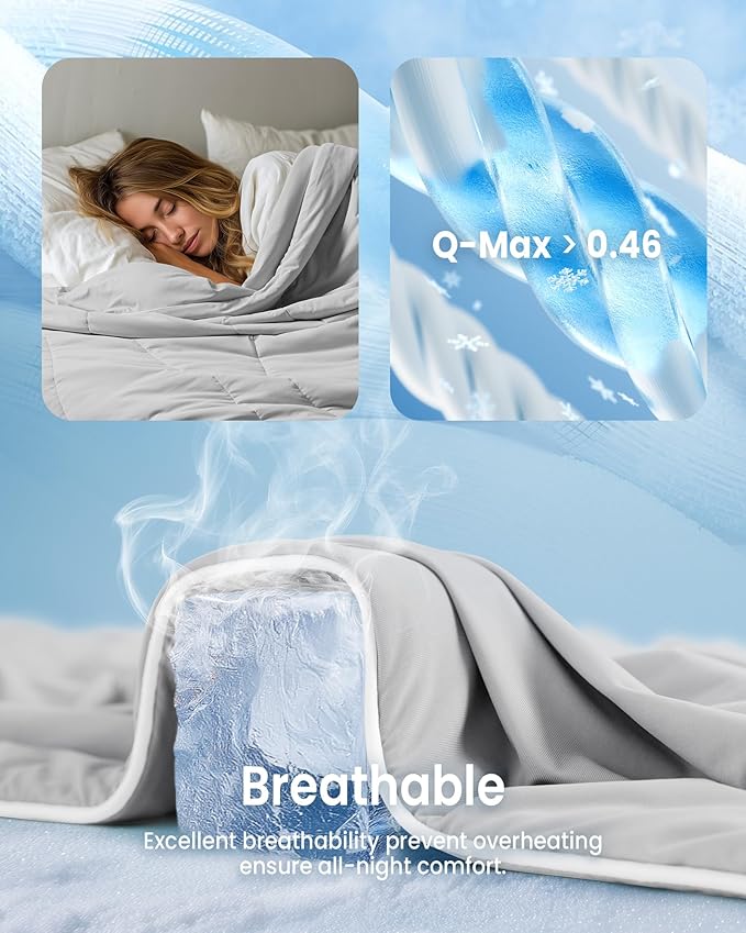 Cooling Comforter Twin Size, Breathable Blanket for Hot Sleepers & Night Sweats, Q-Max>0.46 Tech, Summer Lightweight & Skin-Friendly Bedding,60"x90", Light Gray