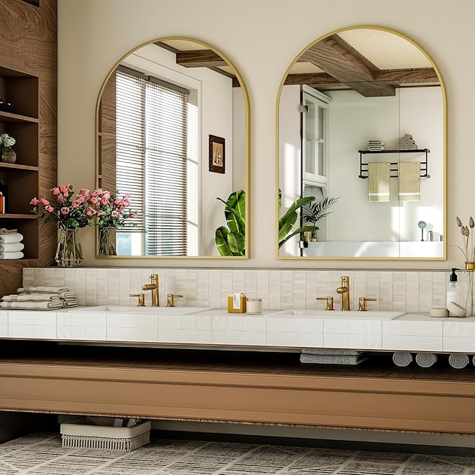 Arch Bathroom Mirror, 20x30 inch Arched Bathroom Mirror/Wall Mounted Vanity Mirror - Arch Metal Frame Wall Mirror for Bathroom Bedroom Living Room, Gold