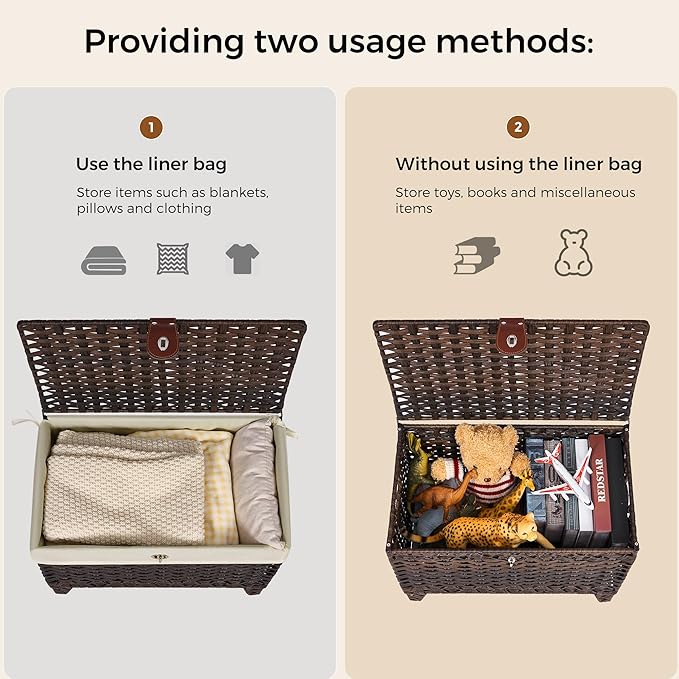 Wicker Storage Basket with Lid,Rattan Shelf Basket with Removable Liner Bag,65L Storage Bin,Storage Trunk with Heightened Feet,Storage Container for Wardrobe,Home Organizer