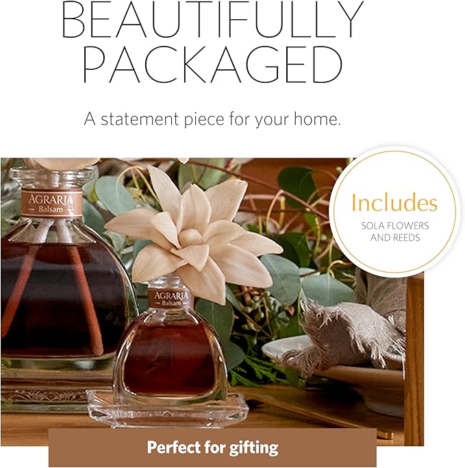 AGRARIA PetiteEssence Flower and Reed Diffuser Set, Hand Crafted Sola Flower Botanical Home Fragrance Set, Scented Oil Gift for All Occasions