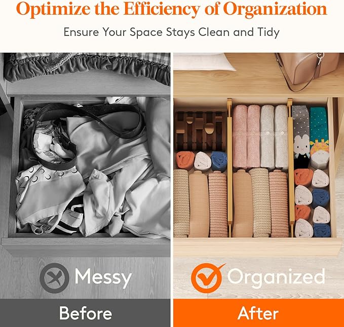 Lifewit 16-22" L x 4" H Drawer Dividers Bamboo 5 Pack, Adjustable Drawer Organizers for Clothes, Expandable Dresser Separators in Bedroom/Bathroom/Kitchen/Fridge/Office Organization and Storage