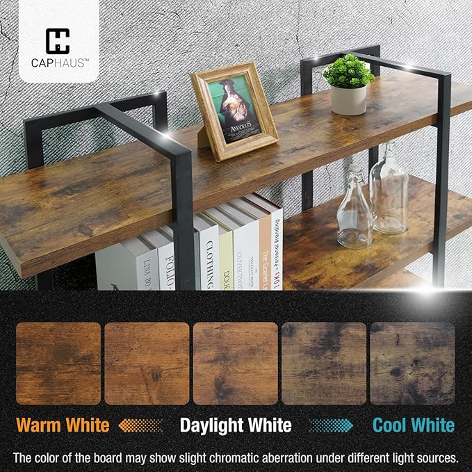 CAPHAUS 5-Tier Book Shelf, 71” H Vintage Industrial Bookcase with Open Display Shelving, Wooden and Metal Shelving Unit, Bookshelves and Bookcases, Stand Shelf for Bedroom, Home Office, Rustic Oak