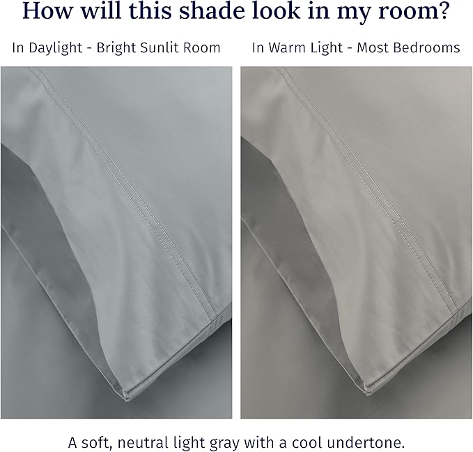 California Design Den - Luxury Full Size Sheet Set - 100% Cotton, 600 Thread Count Deep Pocket Full Size Bed Sheets, Hotel-Quality Cooling Sheets, Sateen Weave - Light Grey