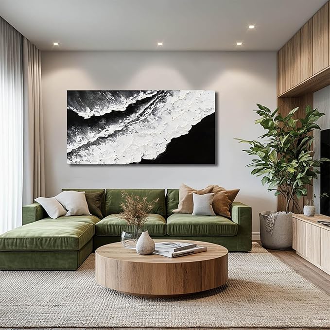 NBAODAN Abstract Wall Art Modern Artwork White Canvas Pictures Large Painting Textured Art 29"x58" Black Office Wall Decor Home Decorations for Living Room