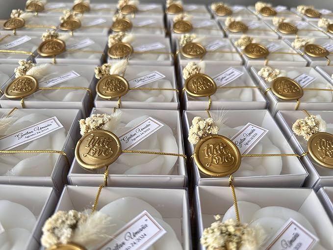 Handcrafted Rose Shaped Scented Soy Wax Candle Favors with Seal Wax and Dried Flowers - Personalized for Weddings, Bridal Showers, Baby Showers, Birthdays (10-20-30-40-50-100 PCS in Bulk)