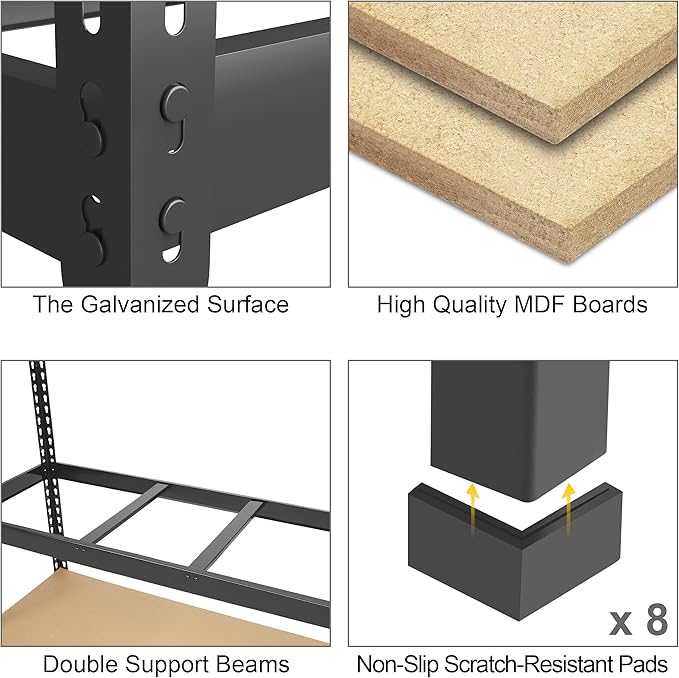 PrimeZone 48" W x 18" D x 72" H Garage Shelving Heavy Duty - Adjustable Metal Storage Shelves, 5 Tier Industrial Shelving Unit, Utility Shelf Rack for Basement, Warehouse, Pantry, Closet, Black, 3Pack