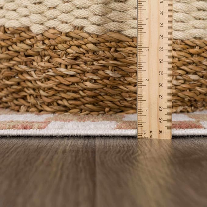 Hauteloom Pertek Modern Checkered Runner Rug - Modern Geometric Carpet for Hallway, Kids Room, Nursery - Bohemian Boho Carpet - Cream, Somon - 2'7" x 7'3"