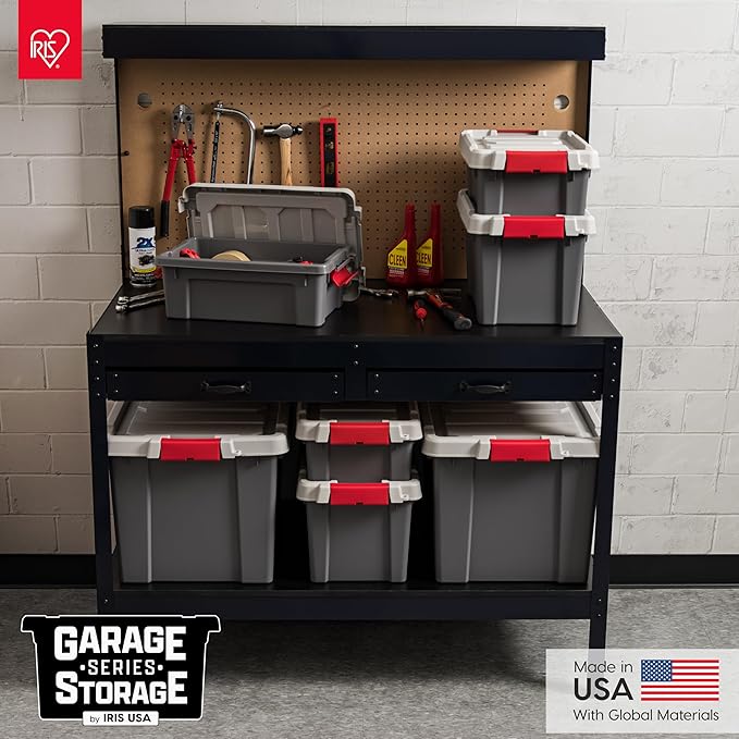 IRIS USA 3 Gallon Lockable Storage Totes with Lids, 5 Pack, Heavy-Duty Durable Stackable Containers, Large Garage Organizing Bins Moving Tubs, Rugged Sturdy Equipment Utility Tool Box, Gray