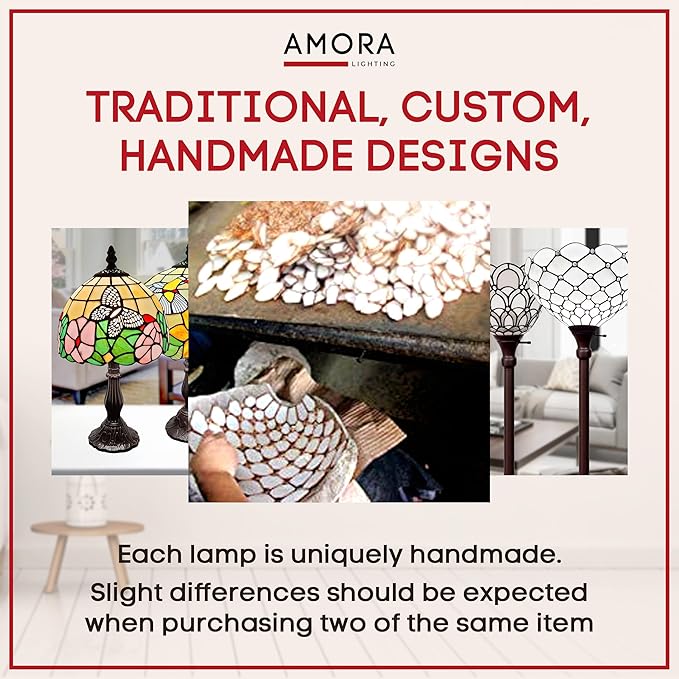 Amora Tiffany Style Floor Lamp - 62” Floral Mahogany Stained Glass Floor Lamp