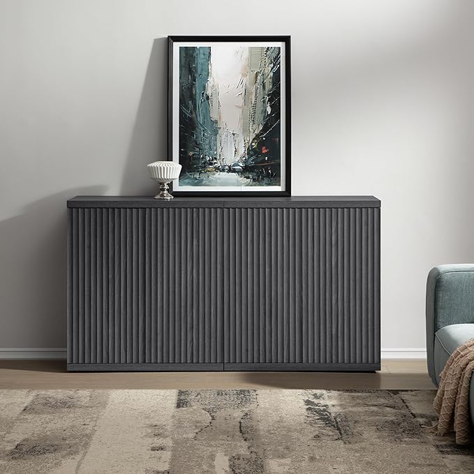 SICOTAS Buffet Cabinet with Storage Accent Sideboard Modern Credenza with Doors & Shelves Fluted Media Console Mid Century Coffee Bar Table for Living Room Kitchen Dining Room Hallway（2PCS）