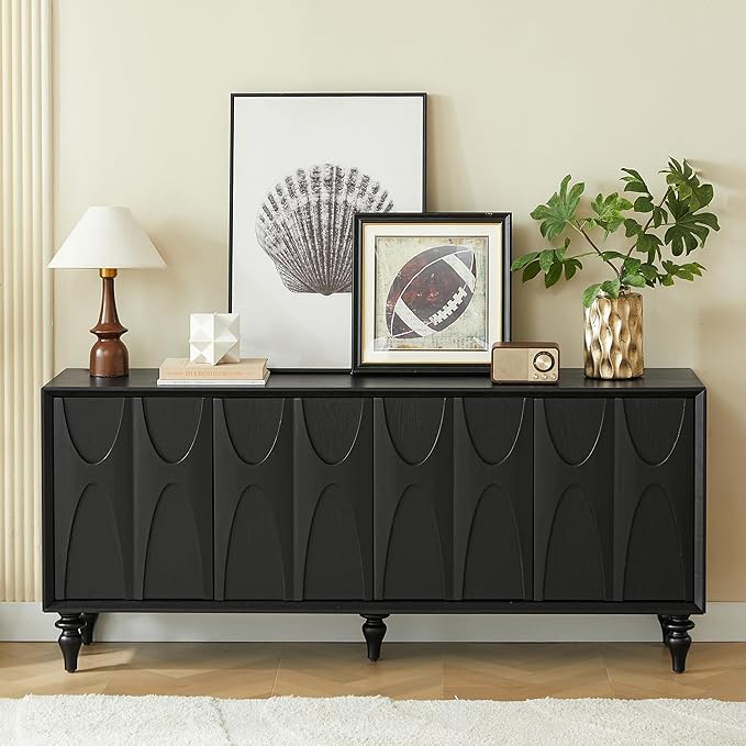 63" TV Stand with Storage, 4 Doors Modern Entertainment Center Sideboard Buffet Cabinet with Adjustable Shelves, TV Media Console Table for Living Room, Black