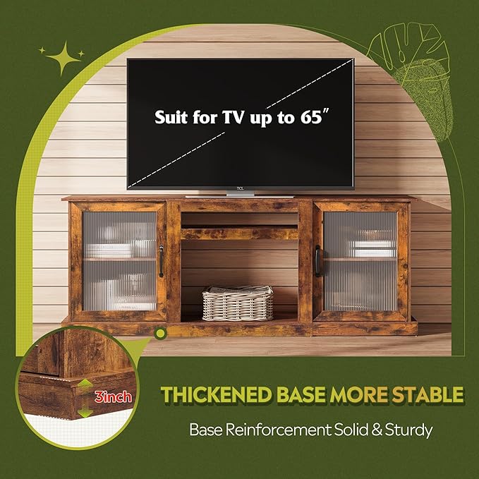 WLIVE Farmhouse TV Stand for 75 inch TV, Entertainment Center with Storage Cabinets, Mid Century Modern TV Console for Living Room, Bedroom, Rustic Brown