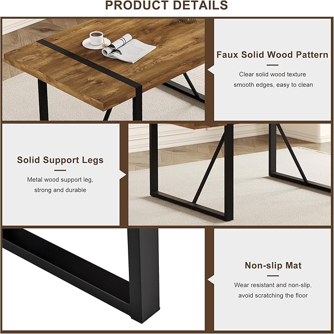 Dining Table Set for 8，Dining Room Table Set for 8，71'' Dark Wood Kitchen Table and Suede Nap Fabic Chairs Set of 8，8 Chair Dining Table Set for Kitchen Dining Room