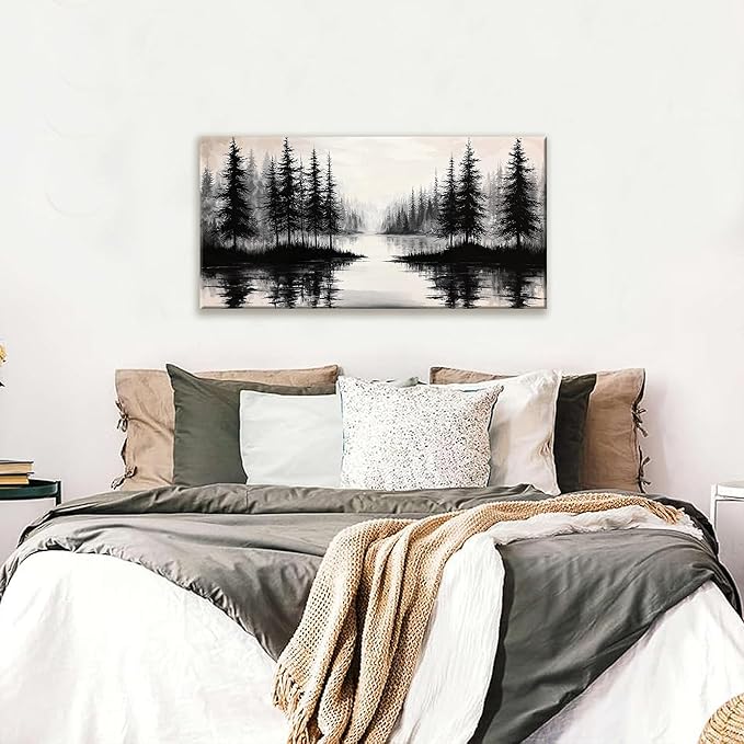 QSQ Canvas Art Wall Decor Print Modern Landscape Wall Art For Bedroom Modern Office Home Wall Decorations Forest River Landscape Paintings Pictures Artwork Aesthetic 20 X 40 In