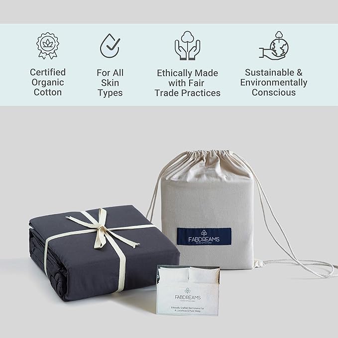 FABDREAMS 100% Organic Cotton Full Sheet Set | 400 Thread Count| Luxury Hotel Collection| GOTS Certified Premium Long Staple Cotton|Elasticised 17" Deep Pockets|Smoother than Egyptian Cotton|Dark Gray
