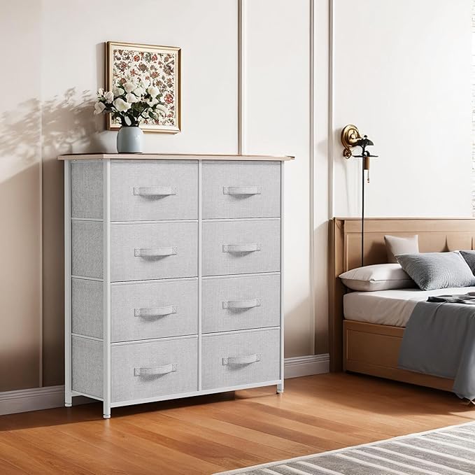 YITAHOME 8 Drawers Dresser - Fabric Storage Tower, Organizer Unit for Bedroom, Living Room & Closets - Sturdy Steel Frame, Easy Pull Fabric Bins & Wooden Top