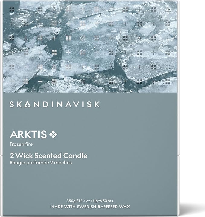 Skandinavisk ARKTIS 'Artcic' Scented Candle with 2 Wicks, Special Edition, Scent Notes: Windswept Woods and Arctic Sage, Spearmint and Snowflakes, Vegan Formula, 12.3 oz.