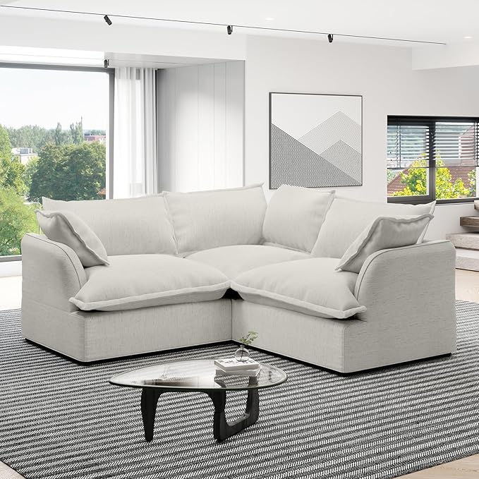 Cloud Sectional Sofa, V Shape Convertible Modular Couches, Down Fill Sectional Sofa,Detachable Couch Cushion Covers, 3 Seater Corner Sofa for Living Room,Grey
