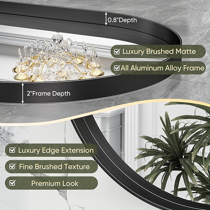 Suidia 26" x 38" Bathroom Mirror, Bathroom Vanity Mirror Metal Framed, Wall-Mounted Mirrors for Bedroom, Living Room, Entryway, Hallway, Black, Oval Style