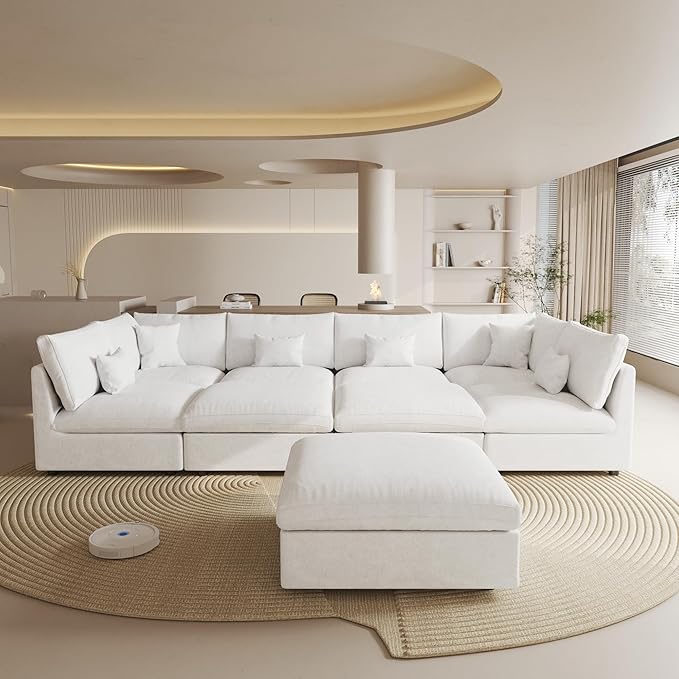 Cloud Couch for LivingRoom,190" U Shaped Modular Sectional Couch with Storage Ottoman,Down Filled 9 Seater Convertible Sleeper Sofa Bed Oversized Furniture,White
