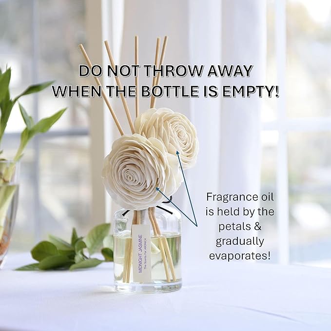 Aronica Twin Sola Diffuser - Midnight Jasmine Fragrance, 160ml / 5.41 Floz, Bedroom Nightstand Table Top Deor, Jasmine Essential Oil defusser with Flower, Bathroom Counter Decor, Apartment Entryway