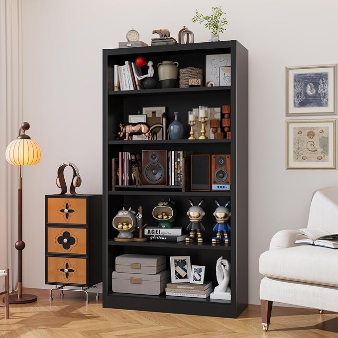 66"Heavy-Duty Steel Open Storage Cabinet with Adjustable Shelves, 6-Tier Shelving Unit, Easy Assembly Freestanding Organizer for Garage, Pantry,Office, Living Room (Black, 5 Tier-66"Hx 33"W x14"D)