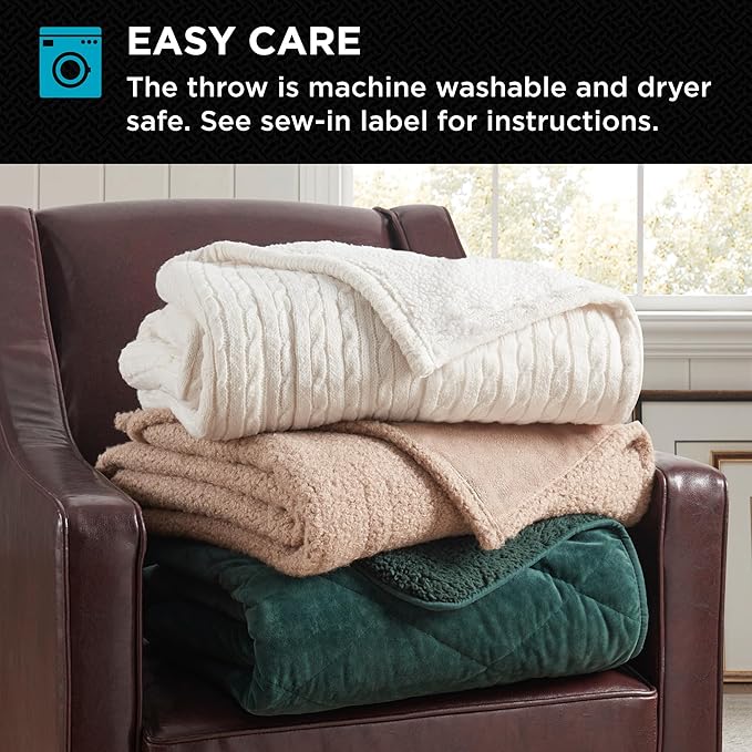 Brookstone Heated Throw Blanket - Heat Blankets Electric - Faux Fur Heated Throw Blanket- 4 Heat Settings, 4-Hour Auto Shut Off, 100% Polyester, 50"x60" - Knit Ivory