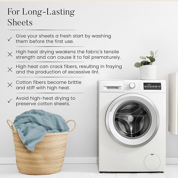 100% Cotton Sheets For King Size Bed, Certified 1000 TC Deep Pocket King Sheet Set, Elasticated Sheet & Pillowcase Sets, No Pill & Shrink, Soft & Comfy Naturally Cool & Breathable- French Blue