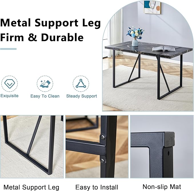 Dining Table Set for 4,Modern Rectangle Dining Table and Fabric Dining Chairs 4, 5 Piece Kitchen Table and Chairs for 4