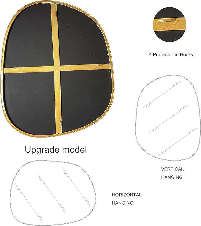 Asymmetrical Mirror for Wall Decor 27"*35", Modern Gold Framed Wall Mirror for Living Room Bathroom Bedroom Entryway ELE-STOU-0063Gold