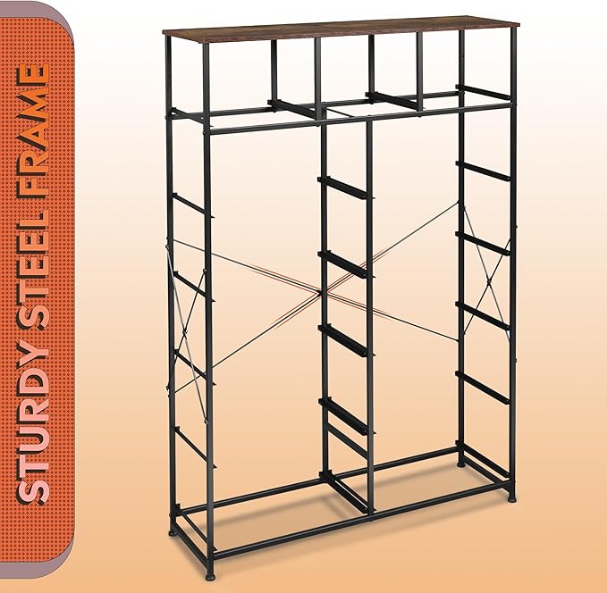 WLIVE Storage Organizer Unit with 13 Fabric Bins, Storage Drawers Organizer with Steel Frame, Tall Storage Tower Organizaton for Living Room, Hallway, Office, Rustic Brown Wood Grain Print