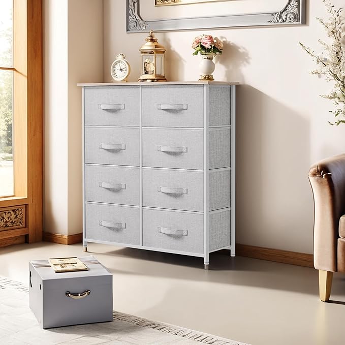 YITAHOME 8 Drawers Dresser - Fabric Storage Tower, Organizer Unit for Bedroom, Living Room & Closets - Sturdy Steel Frame, Easy Pull Fabric Bins & Wooden Top