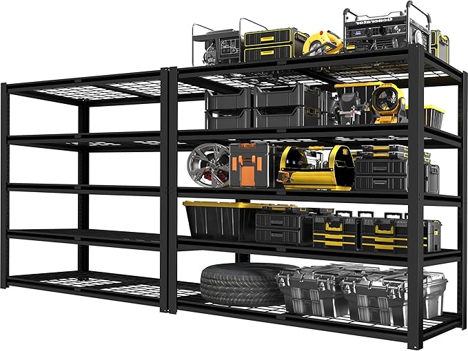 PrimeZone Heavy Duty Storage Shelves - 48" W X 18" D X 72" H Adjustable Garage Wire Shelving Unit, 5 Tier Industrial Metal Shelf Standing Utility Rack for Warehouse, Pantry, Basement, Black, 2 Pack