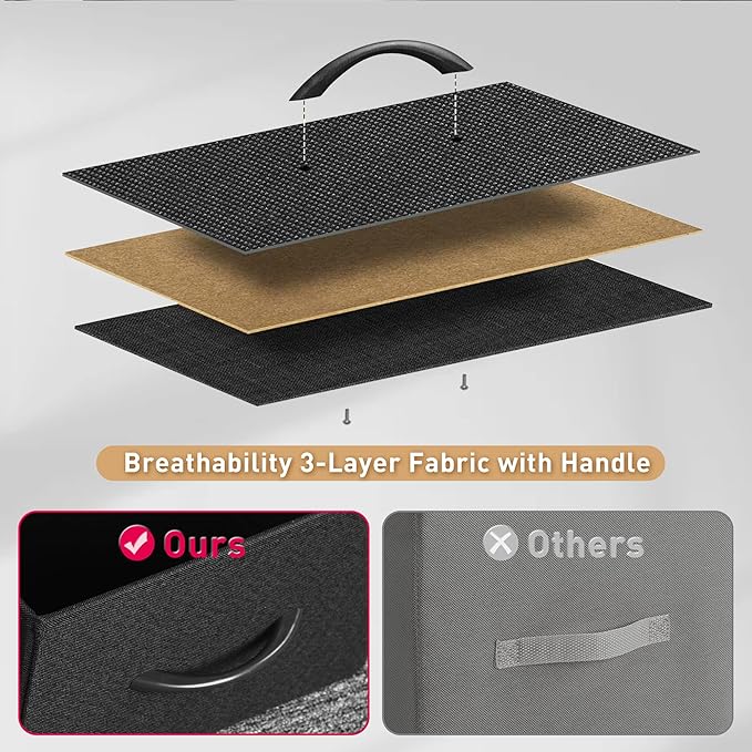 Tall Dresser for Bedroom, Vertical Storage Organizer Tower with 7 Drawers, Chest of Drawers with Fabric Bins, Steel Frame, Wood Top for Bedroom, Closet, Entryway- Black