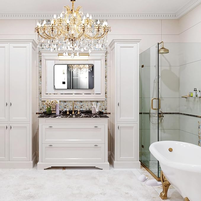 Wall Mount Mirror for Bathroom, Brushed Black Metal Framed Large Rounded Corner Rectangular Vanity Mirror, Tempered Glass (30" x 55", Black)