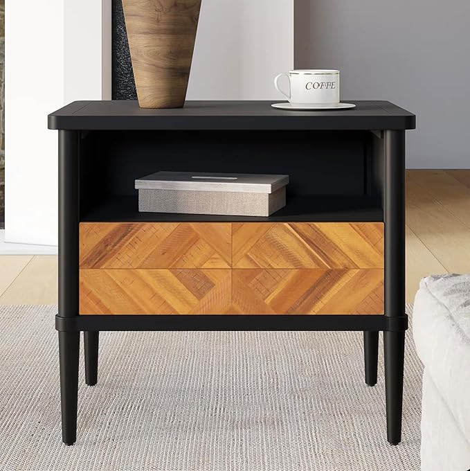 Lenia King Bed Frame with 2 Matching Nightstands – Modern Wood Platform Bed Set, Chevron Diamond Design, No Box Spring Needed, Slatted Support (Teak Brown, King)